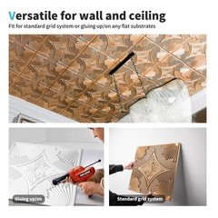 Art3D Drop Ceiling Tiles 24X24 In Bronze 12-Pack 48 Sq.Ft 3D Wainscoting Panels