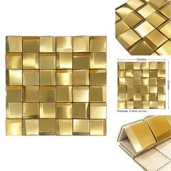Parrotile 3D Wall Panels Golden 2X2 Metal Mosaic Tile Sheets Backsplash Accent
