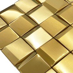 Parrotile 3D Wall Panels Golden 2X2 Metal Mosaic Tile Sheets Backsplash Accent