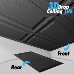 Art3D Drop Ceiling Tiles 24X48 Inch Black 12-Pack 96 Sq.Ft 3D Wainscoting