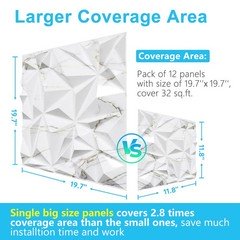 STICKGOO 3D Diamond Wall Panels White Marble Mixed Gold Interior Decor