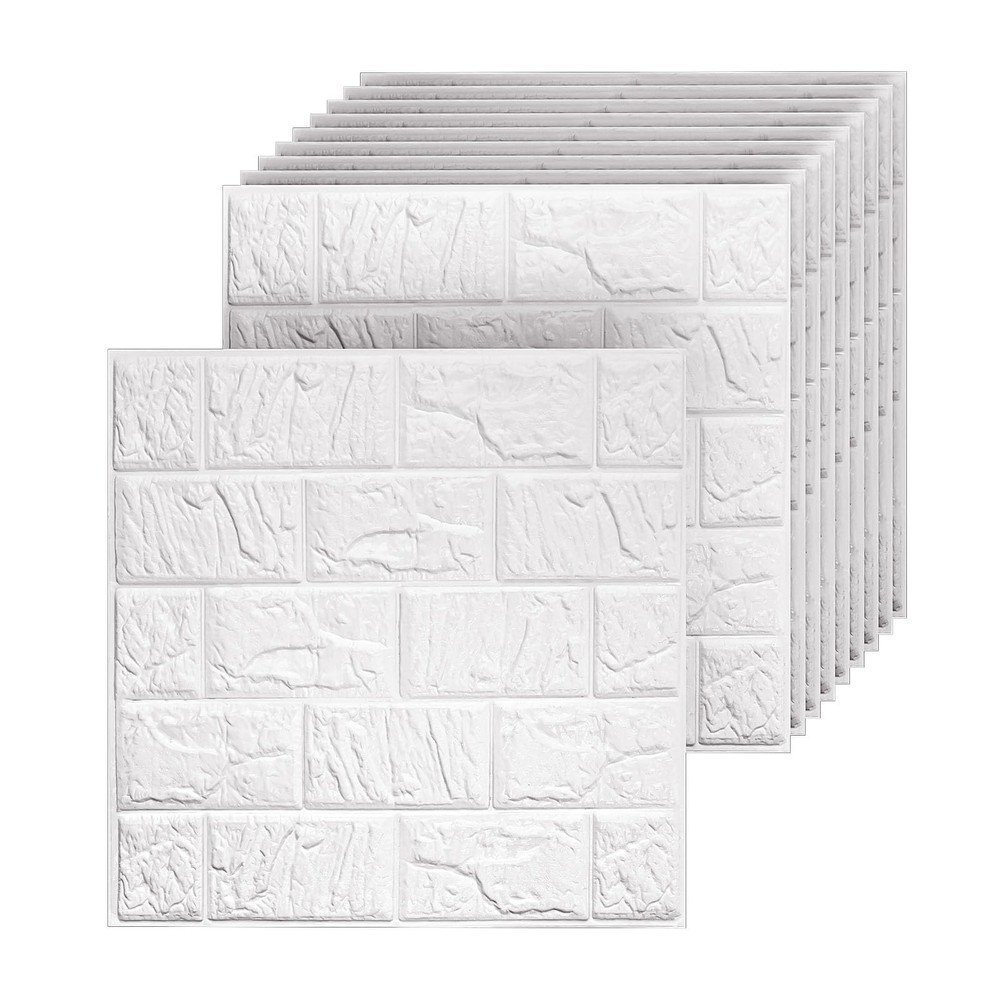 Umedol 40 PCS 3D Wall Panels Self-Adhesive Faux Foam 11.8″x11.8″ White Brick