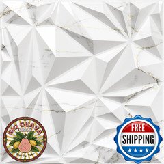 STICKGOO 3D Diamond Wall Panels White Marble Mixed Gold Interior Decor
