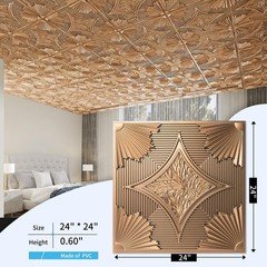 Art3D Drop Ceiling Tiles 24X24 In Bronze 12-Pack 48 Sq.Ft 3D Wainscoting Panels