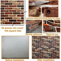 10-Pack 52 Sq.Ft 3D Wall Panels Peel and Stick Faux Brick Brown Grey Foam