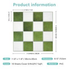 Commomy 10 Pcs Matte 3D Peel and Stick Tile 11.8″x11.8″ Ultralight PVC Square Pe