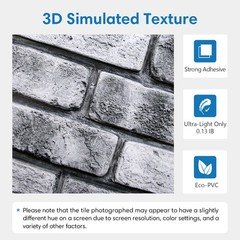 COMSTICKC 3D Faux Brick Wall Panels 10-Pack, 12″x12″ Peel & Stick Gray PVC Tile