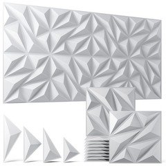 Zelmine 3D Wall Panels White 64 Pack Covers 62 Sq.Ft 12 X 12 Diamond Texture