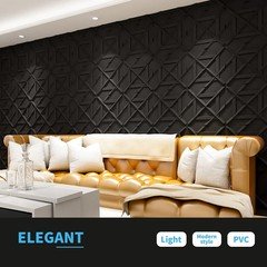Art3D Pvc 3D Wall Panel Decorative Wall Tile In Black 12-Pack 19.7X19.7 A10054Bk