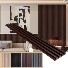 YU LI 3DH WPC Slat Wall Panels 12-Pack 48x 6in & 4 Trim Accent Black Wood Grain