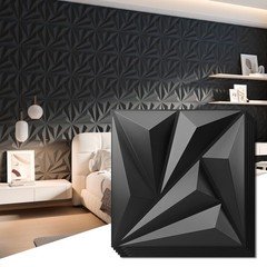 Art3d 20-Pack 3D Decorative Wall Panels 11.8″x11.8″ (19 sq ft) – Black PVC Glue-