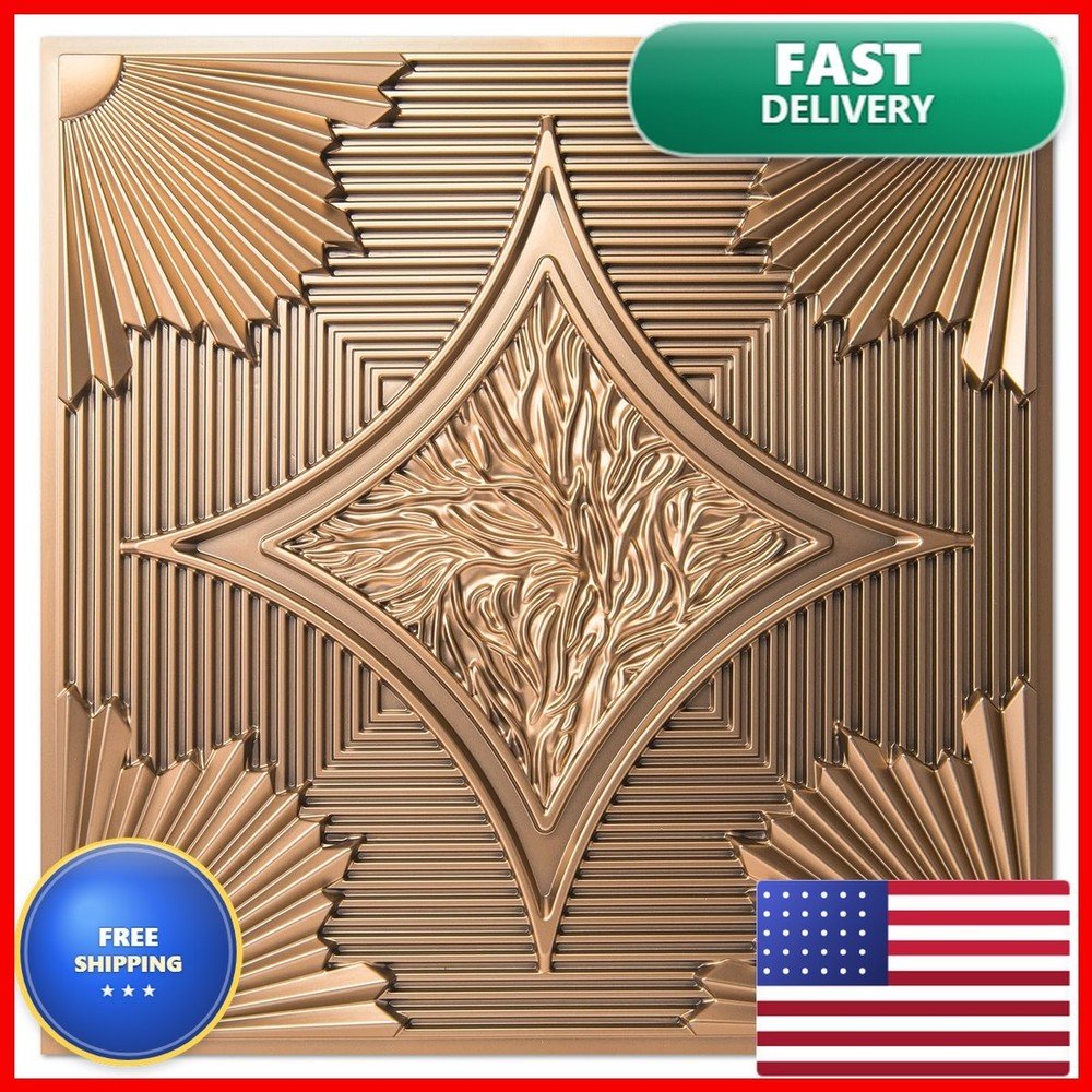 Art3D Drop Ceiling Tiles 24X24 In Bronze 12-Pack 48 Sq.Ft 3D Wainscoting Panels