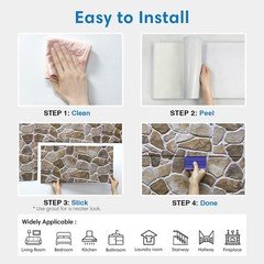 Comstickc 3D Faux Stone Wall Panels Peel And Stick Decorative Tiles 12 Pcs 22.8