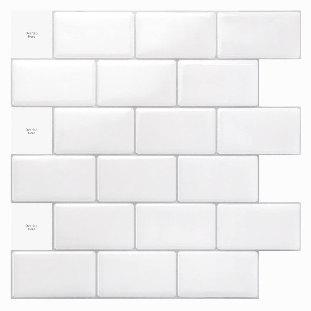 Art3d 10-Sheet 12″x12″ Peel & Stick Tile Backsplash for Kitchen & Bath – White