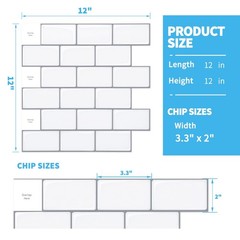Art3d 10-Sheet 12″x12″ Peel & Stick Tile Backsplash for Kitchen & Bath – White