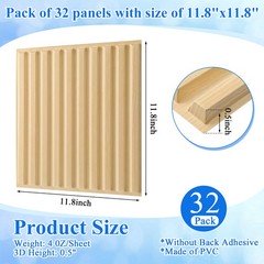 Nuanchu 32 Pcs 3D Slat Wall Panels, 12″x12″ PVC Fluted Wall Paneling for Interio