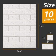 Art3d 3D White Brick Foam Wall Panels 43.5 sq ft, Peel & Stick, 30-Pack