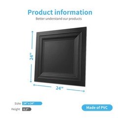 Art3D 12-Pack Square Black Drop Ceiling Tile 2Ft X 2Ft Pvc Ceiling Panel 24 X
