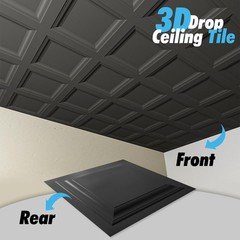 Art3D 12-Pack Square Black Drop Ceiling Tile 2Ft X 2Ft Pvc Ceiling Panel 24 X