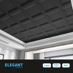 Art3D 12-Pack Square Black Drop Ceiling Tile 2Ft X 2Ft Pvc Ceiling Panel 24 X