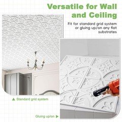Art3D Drop Ceiling Tiles 2X2 12 Pack Glue-Up Pvc Ceiling Panel Traditional