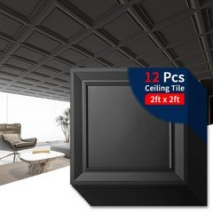 Art3d 24×24 PVC 3D Wall Drop Ceiling Tiles 12-Pack Fire Rated Washable 48 sq ft