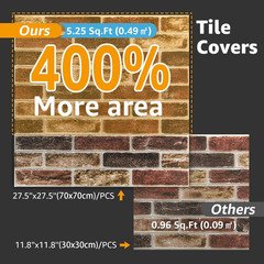 10Pcs Large Size 52.5 Sq.Ft 3D Self-Adhesive Foam Brick Wall Panels, Red Brown(1
