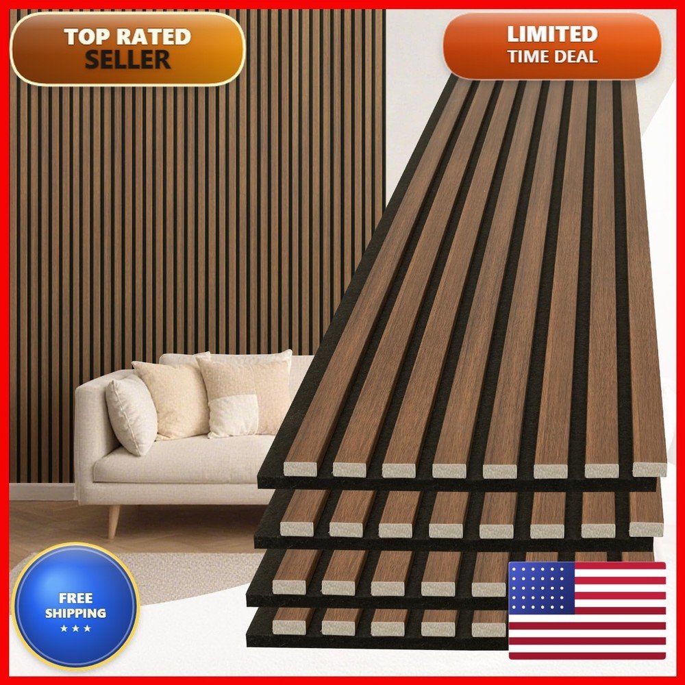 Art3d Acoustic Lightweight Slat Wall Panel 94 x 12.6 in 4-Piece Walnut