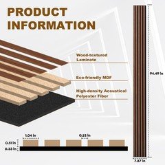 Trekatl Auto Wood Slat Acoustic Panels 4 Pack 94.5X7.9 21Ft 3D Wall Panels