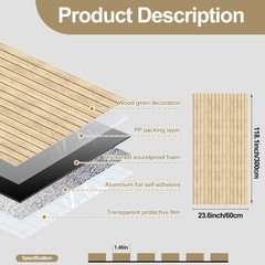 Chejiaye Wood Slat Peel And Stick 3D Wall Panel -23.6X118Soundproof