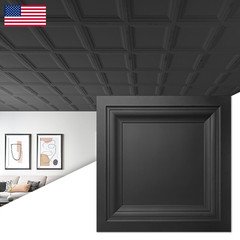 Art3D 12-Pack Square Black Drop Ceiling Tile 2Ft X 2Ft Pvc Ceiling Panel 24 X