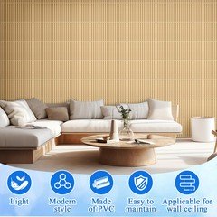 Nuanchu 32 Pcs 3D Slat Wall Panels, 12″x12″ PVC Fluted Wall Paneling for Interio