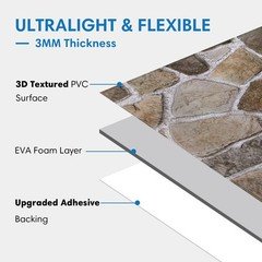 Comstickc 3D Faux Stone Wall Panels Peel And Stick Decorative Tiles 12 Pcs 22.8