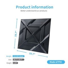 Art3D Pvc 3D Wall Panel Decorative Wall Tile In Black 12-Pack 19.7X19.7 A10054Bk
