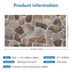 Comstickc 3D Faux Stone Wall Panels Peel And Stick Decorative Tiles 12 Pcs 22.8